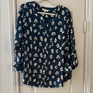 Skies Are Blue Black 3/4 Sleeve Relaxed Blouse